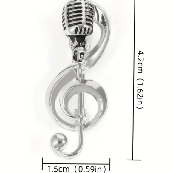 Musical Note Brooch Microphone Pin Band Music Radio Sing Voice Stylish Trendy - Picture 2 of 2